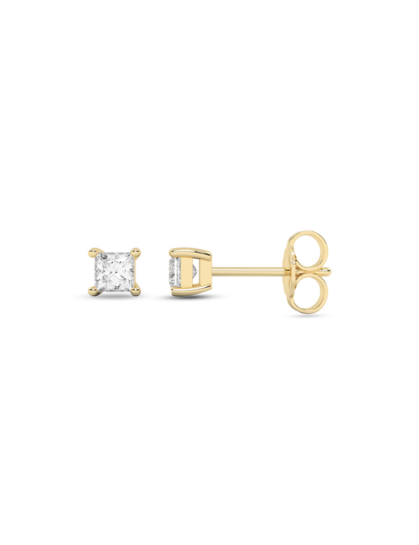 Princess Solitaire Studs yellow gold