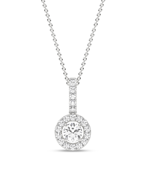 Round Halo Waterfall Necklace white gold