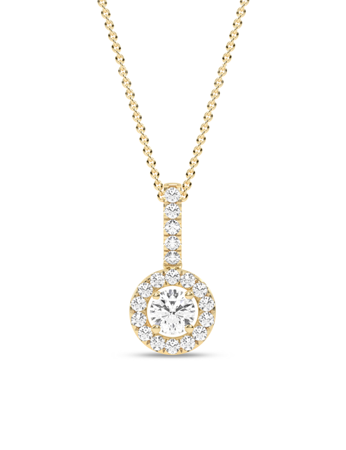 Round Halo Waterfall Necklace yellow gold