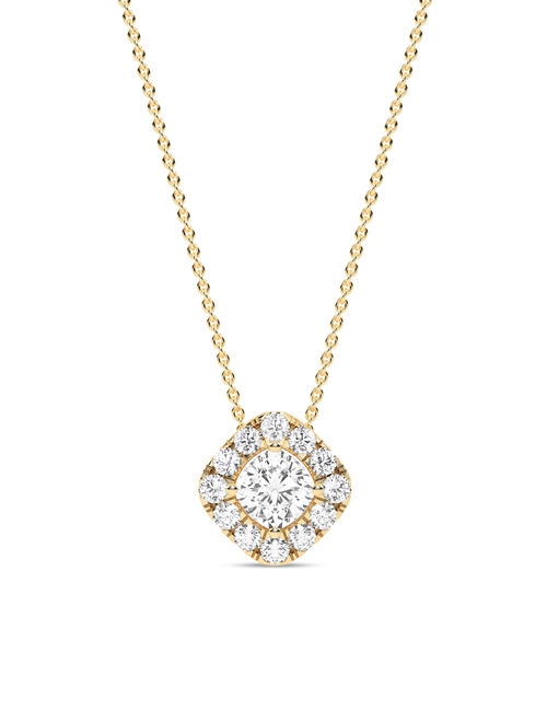 Cushion Halo Necklace yellow gold
