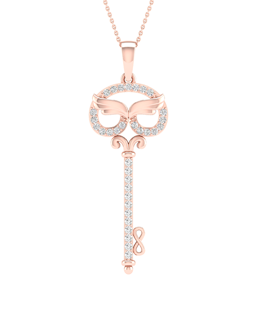Angel Wings Key Necklace rose gold