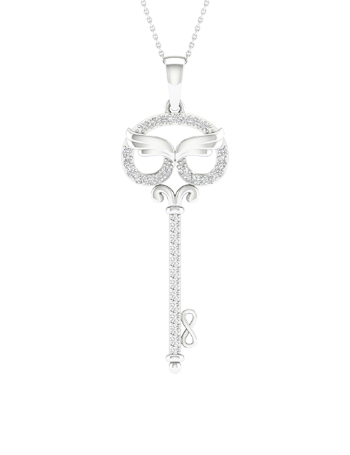 Angel Wings Key Necklace white gold