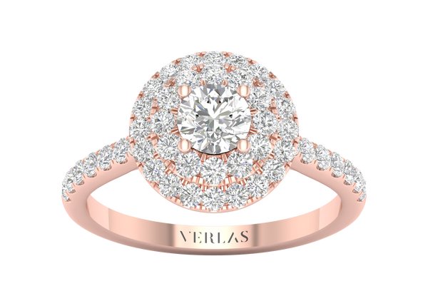 Signature Round Double Halo Ring rose gold