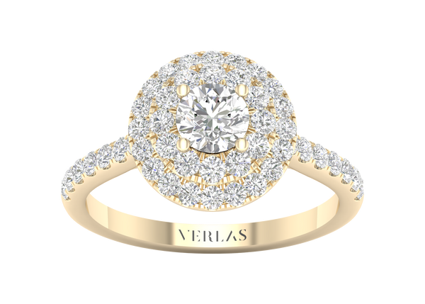 Signature Round Double Halo Ring yellow gold