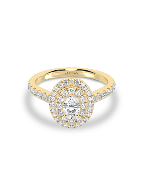 Signature Ellipse Double Halo Ring yellow gold