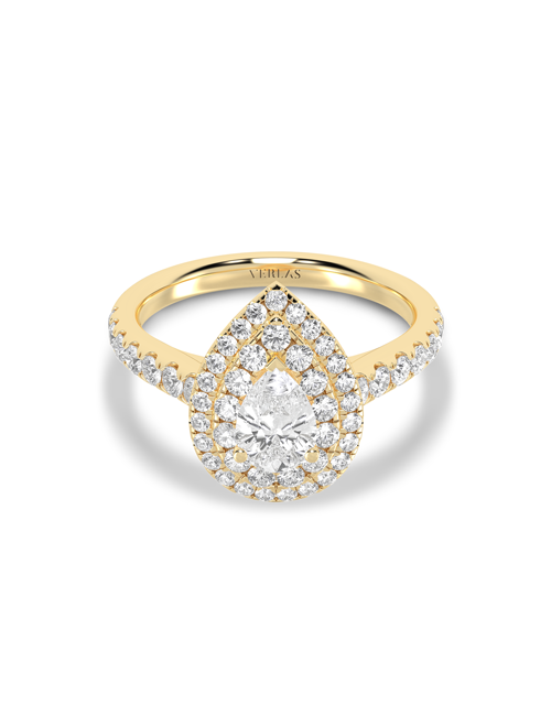 Signature Dewdrop Double Halo Ring yellow gold