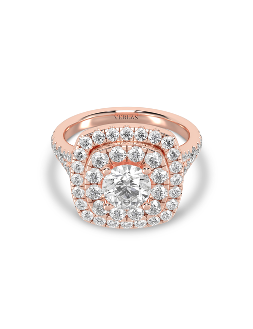 Round-Center Princess Double Halo Ring rose gold