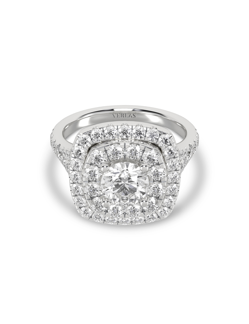 Round-Center Princess Double Halo Ring white gold