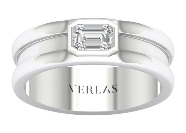 Emerald Encompassing Groove Band white gold