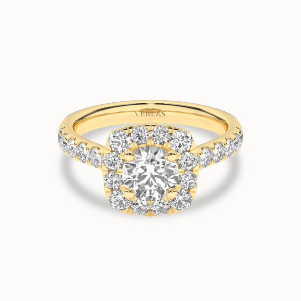 Round-Center Princess Halo Ring