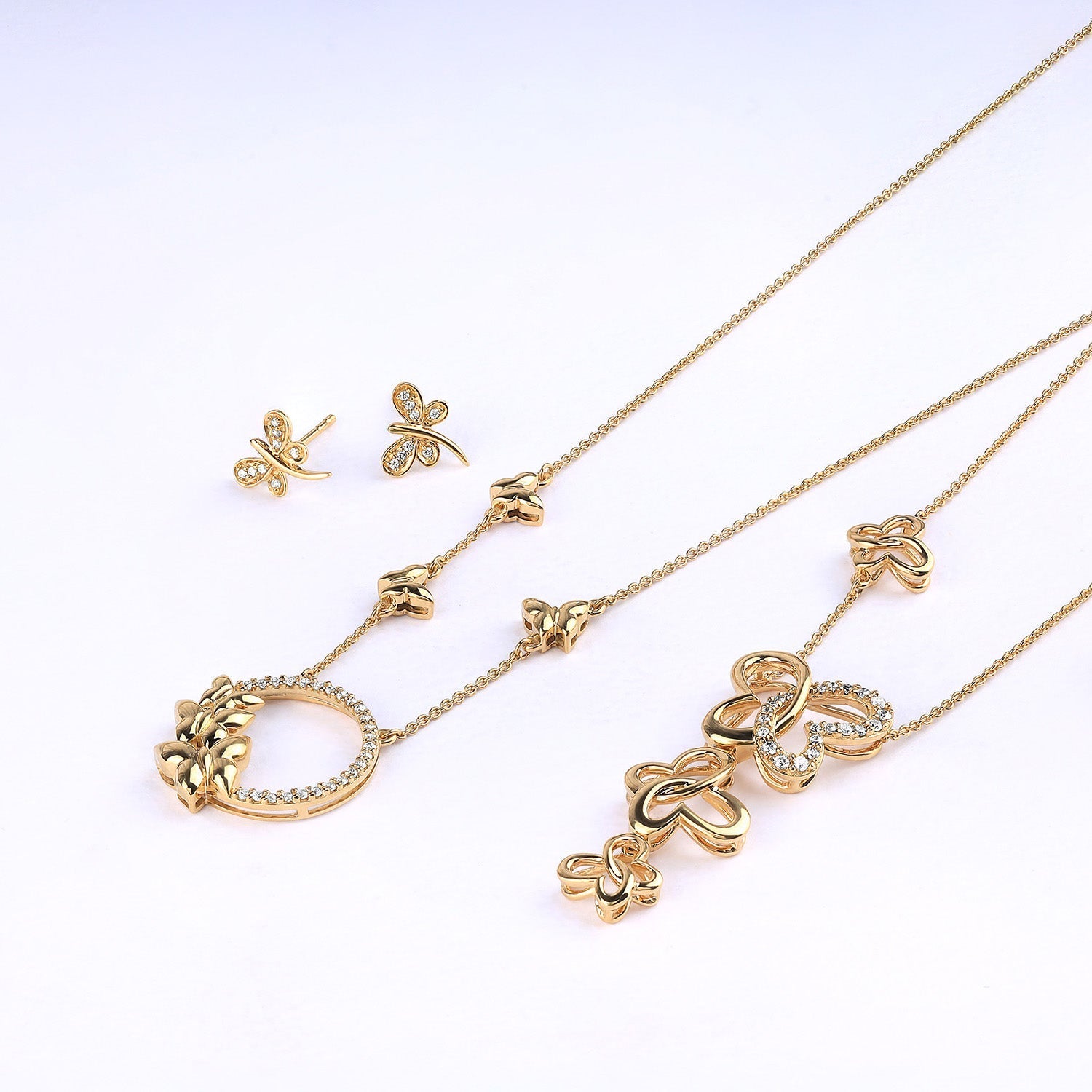 Triple Butterfly Drop Necklace_Product Angle_Creative Image