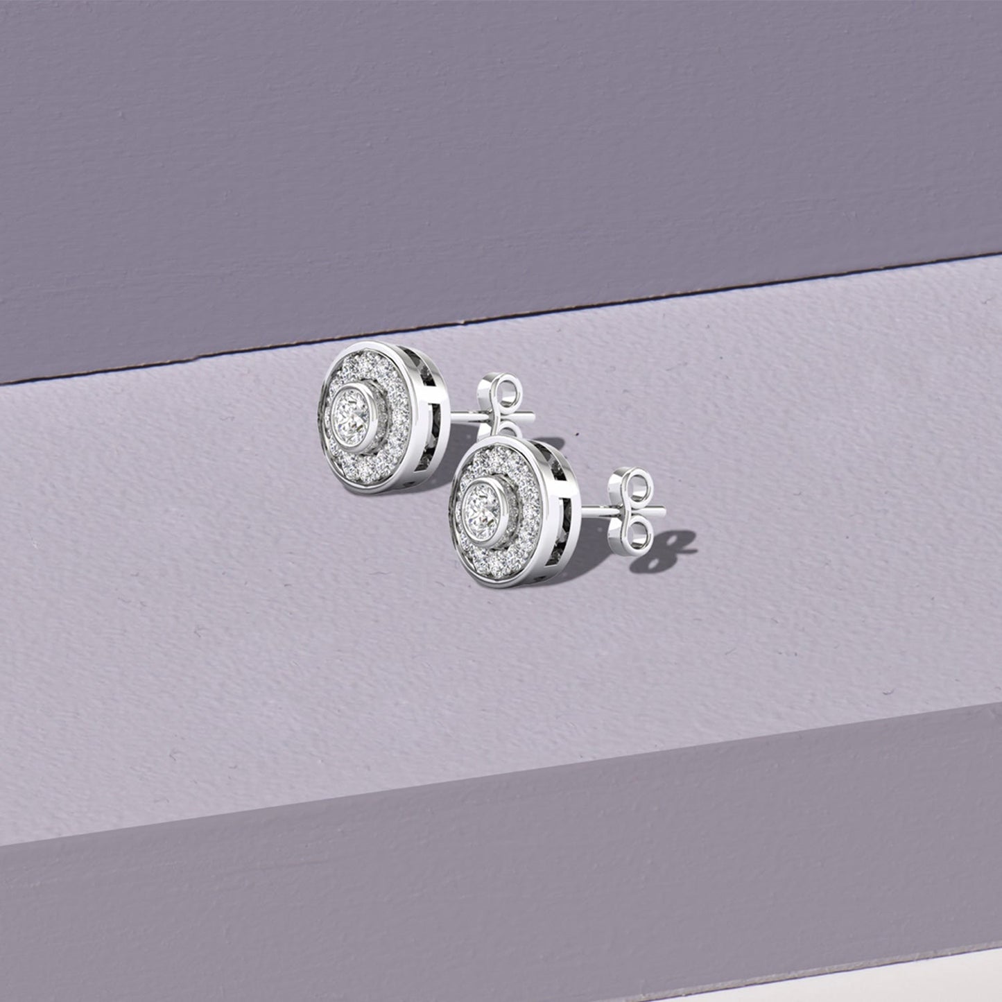 Trailing Round Halo Studs_Product Angle_Creative Image