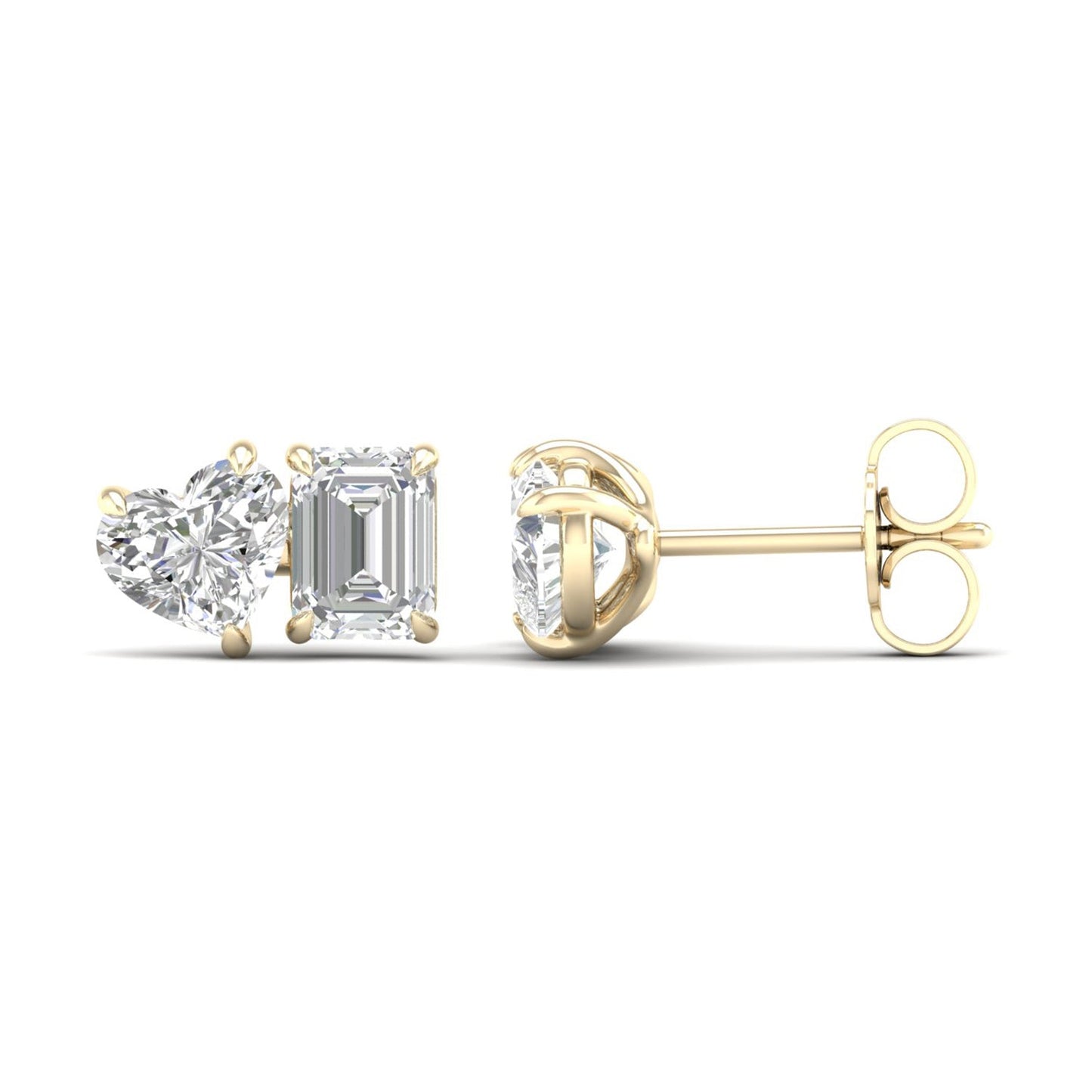 Atmos Heart Emerald Diamond Two Stone Studs_Product angle _PCP Main Image