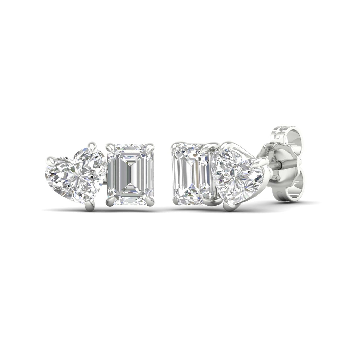 Atmos Heart Emerald Diamond Two Stone Studs_Product angle _2 - 2