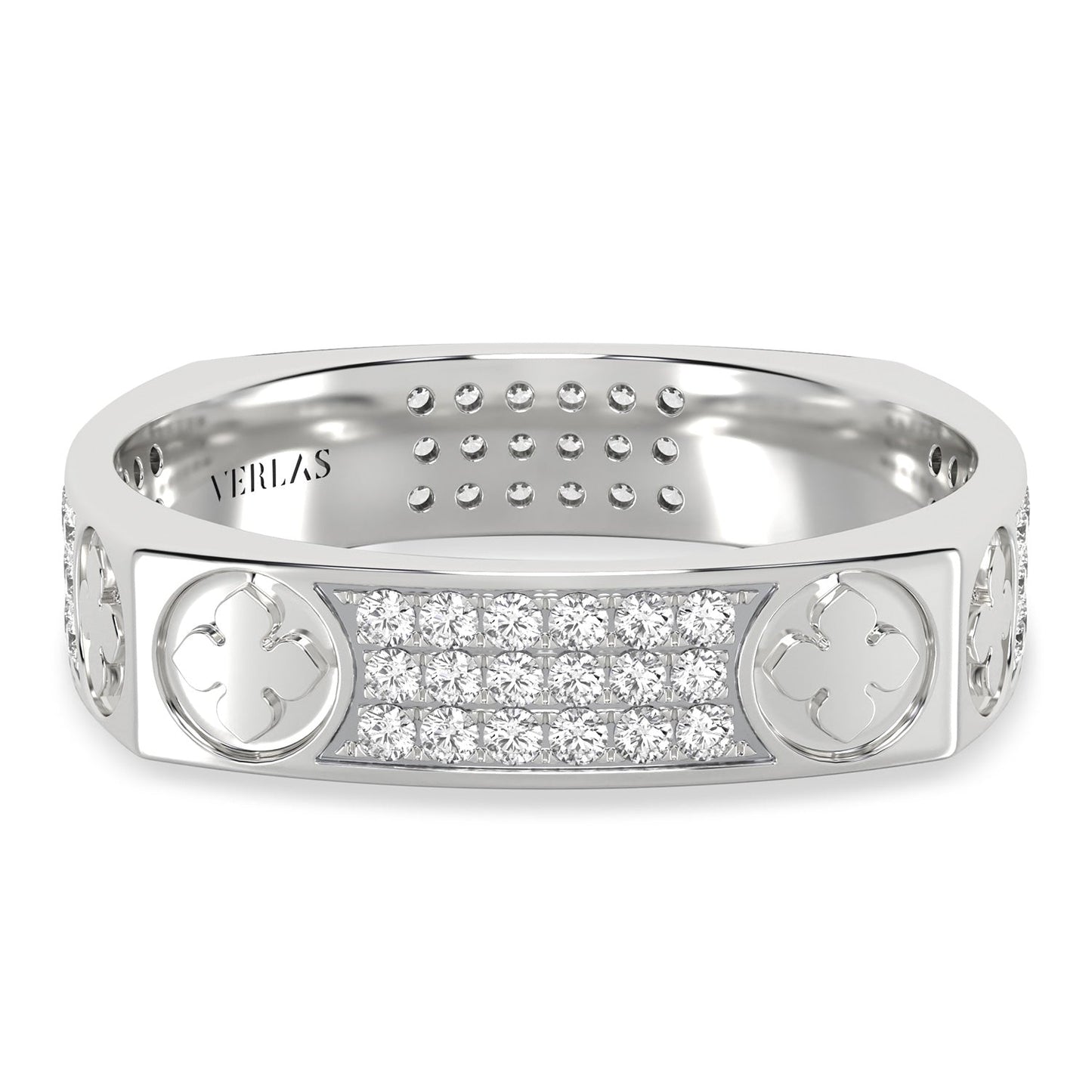 La Fleur 4mm 4-Diamond Rows Square Band_Product Angle_1/3 - 1