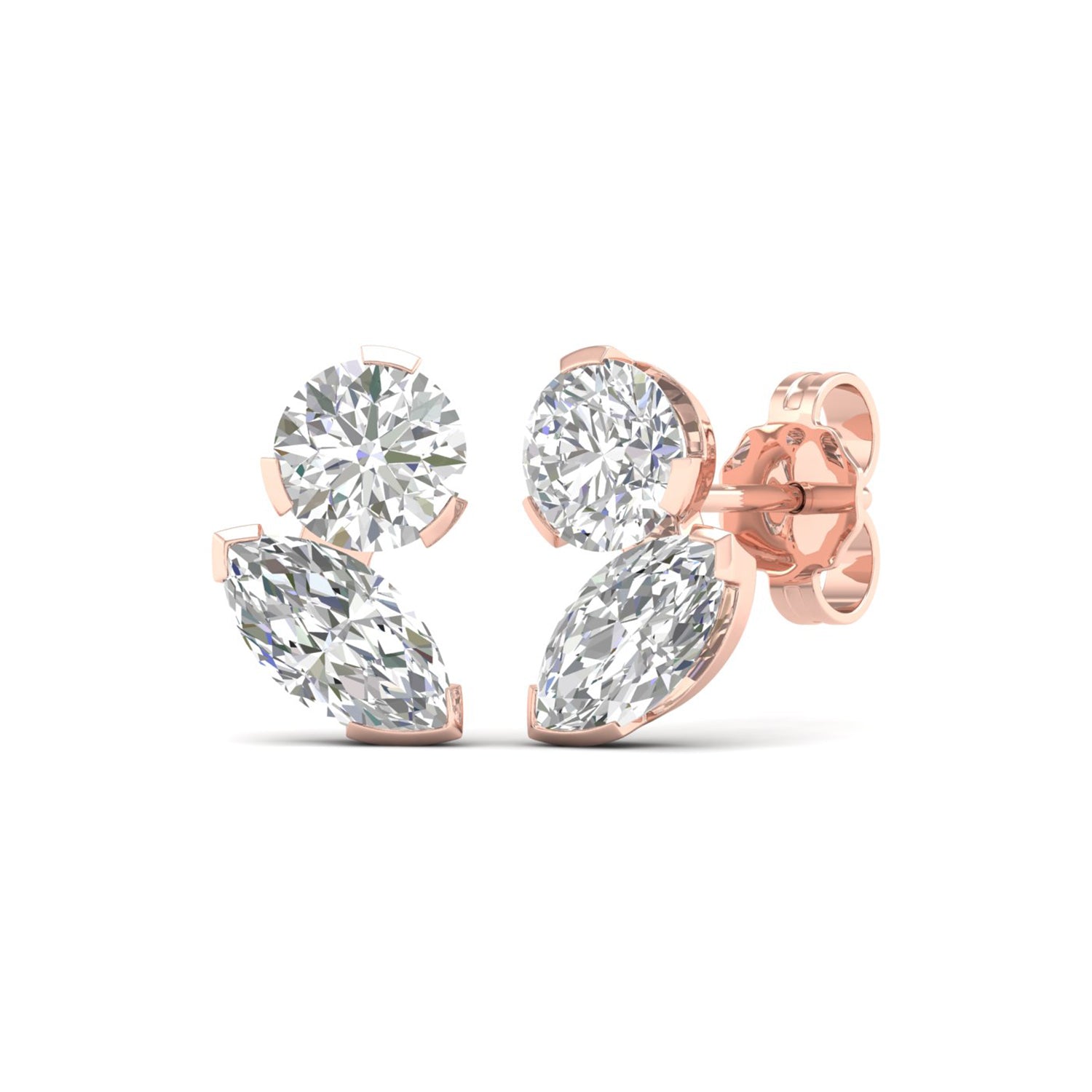 Atmos Round Marquise Diamond Two Stone Studs_Product angle _2 - 2