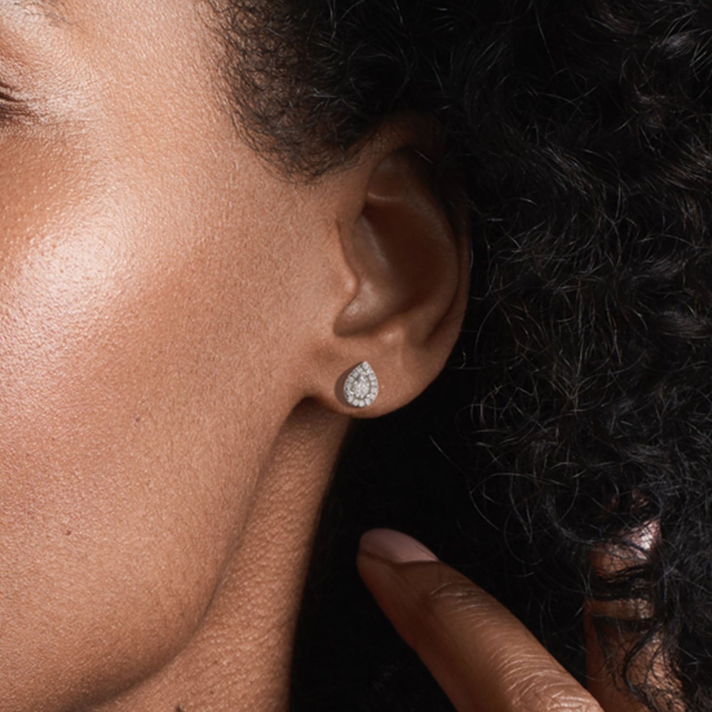 Dewdrop Halo Studs_Product Angle_Lifestyle Image