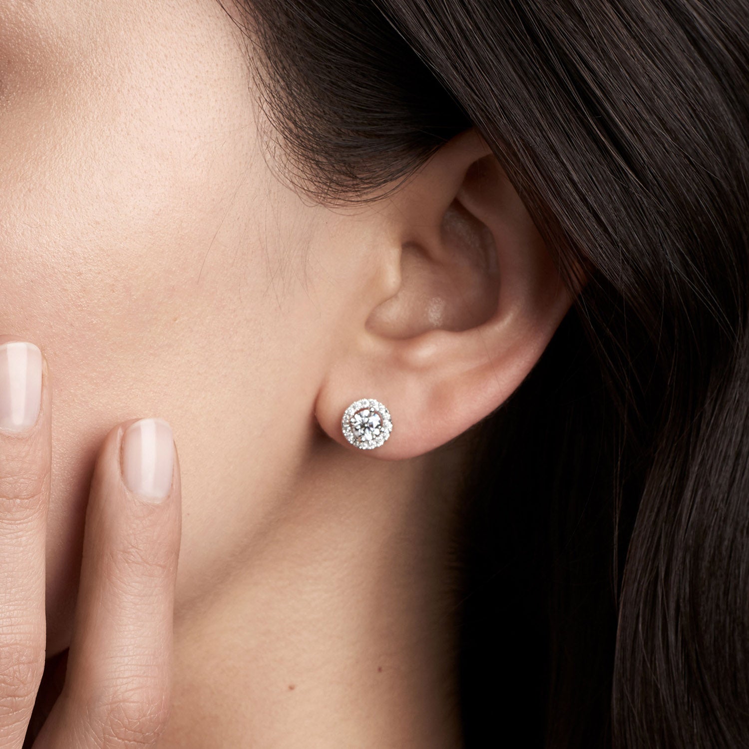 Round Halo Studs_Product Angle_Lifestyle Image