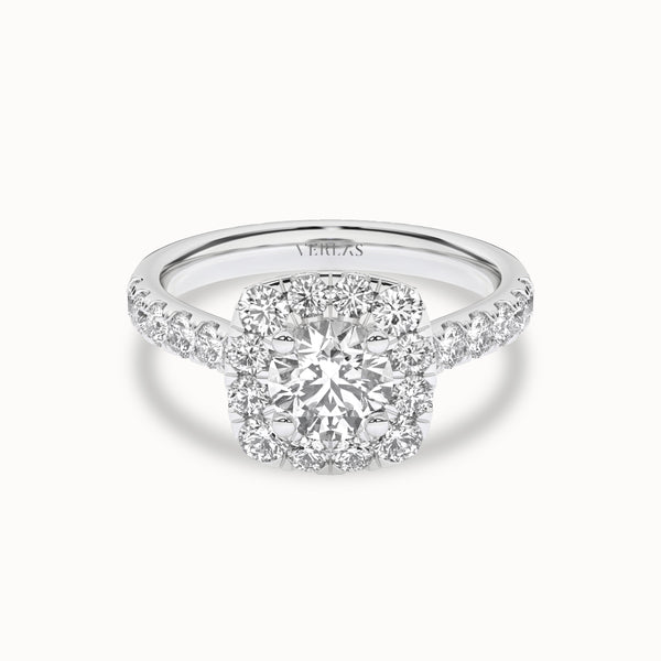 Round-Center Princess Halo Ring