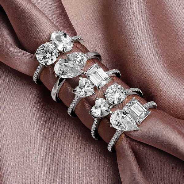 Atmos Heart Emerald Two Stone Diamond Ring_Product Angle_Creative Image