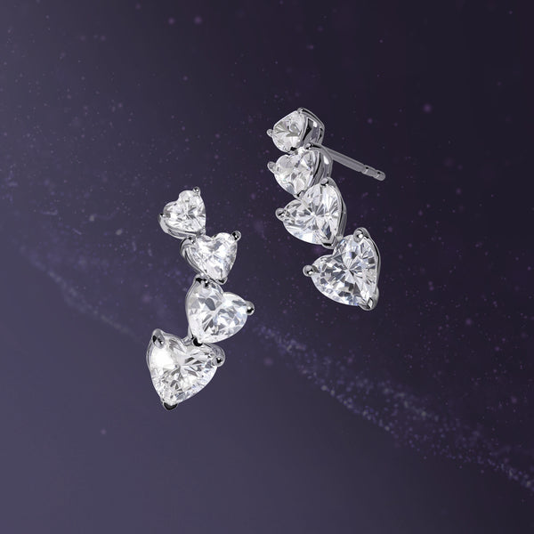 4-Stone Graduated Heart Drop Earrings