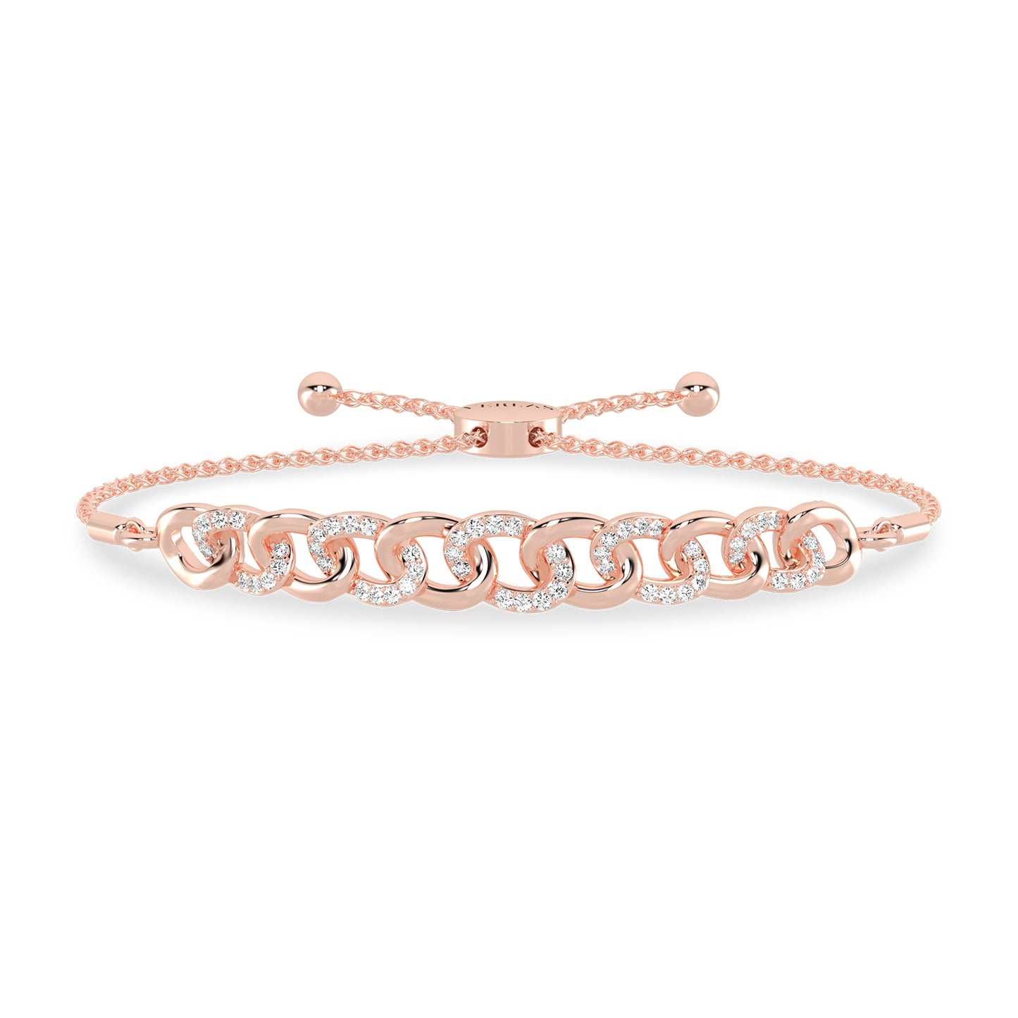 Alternating Diamond Curb Link Bolo Bracelet