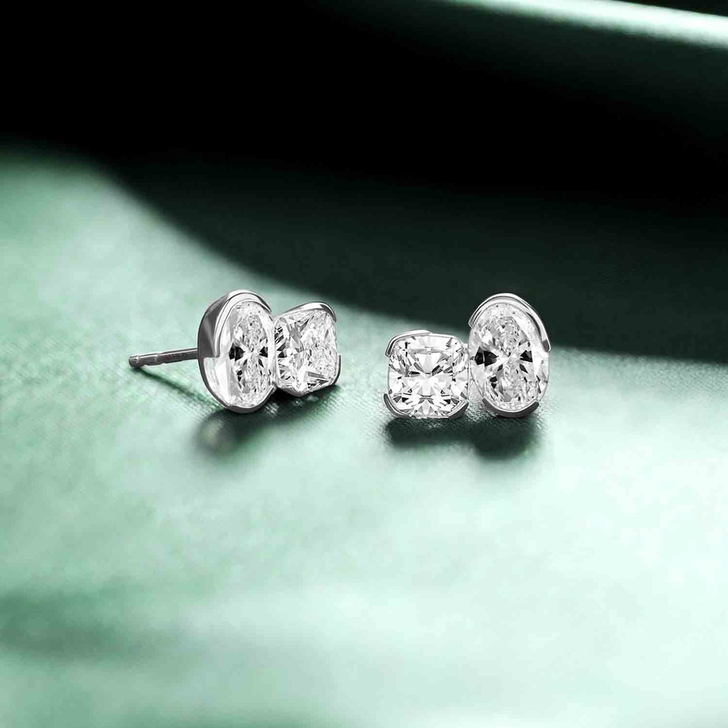 Oval Cushion Diamond Two-Stone Studs