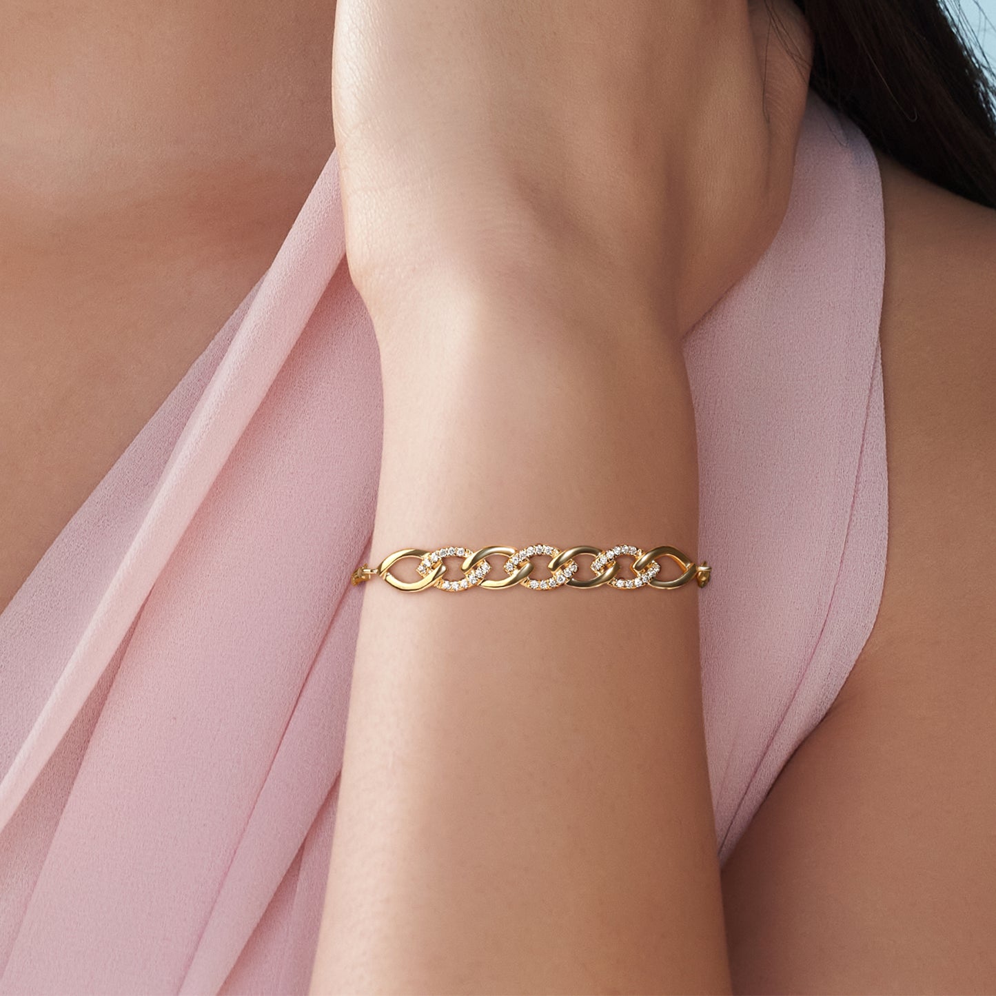Cascading Diamond Link Bolo Bracelet