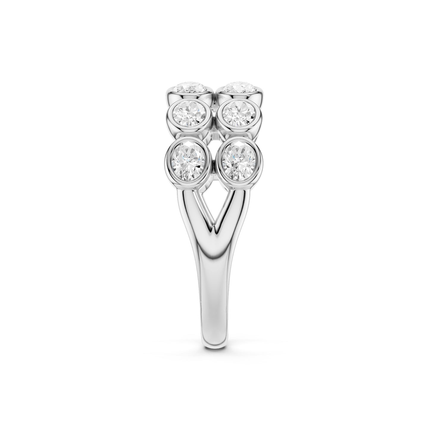 Two-Tier Oval Bezel-Set Diamond Band
