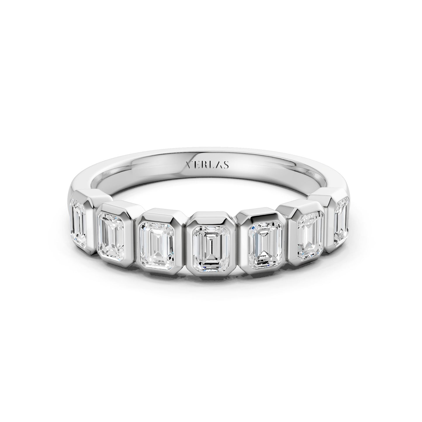 Emerald Bezel-Set Half-Eternity Diamond Band