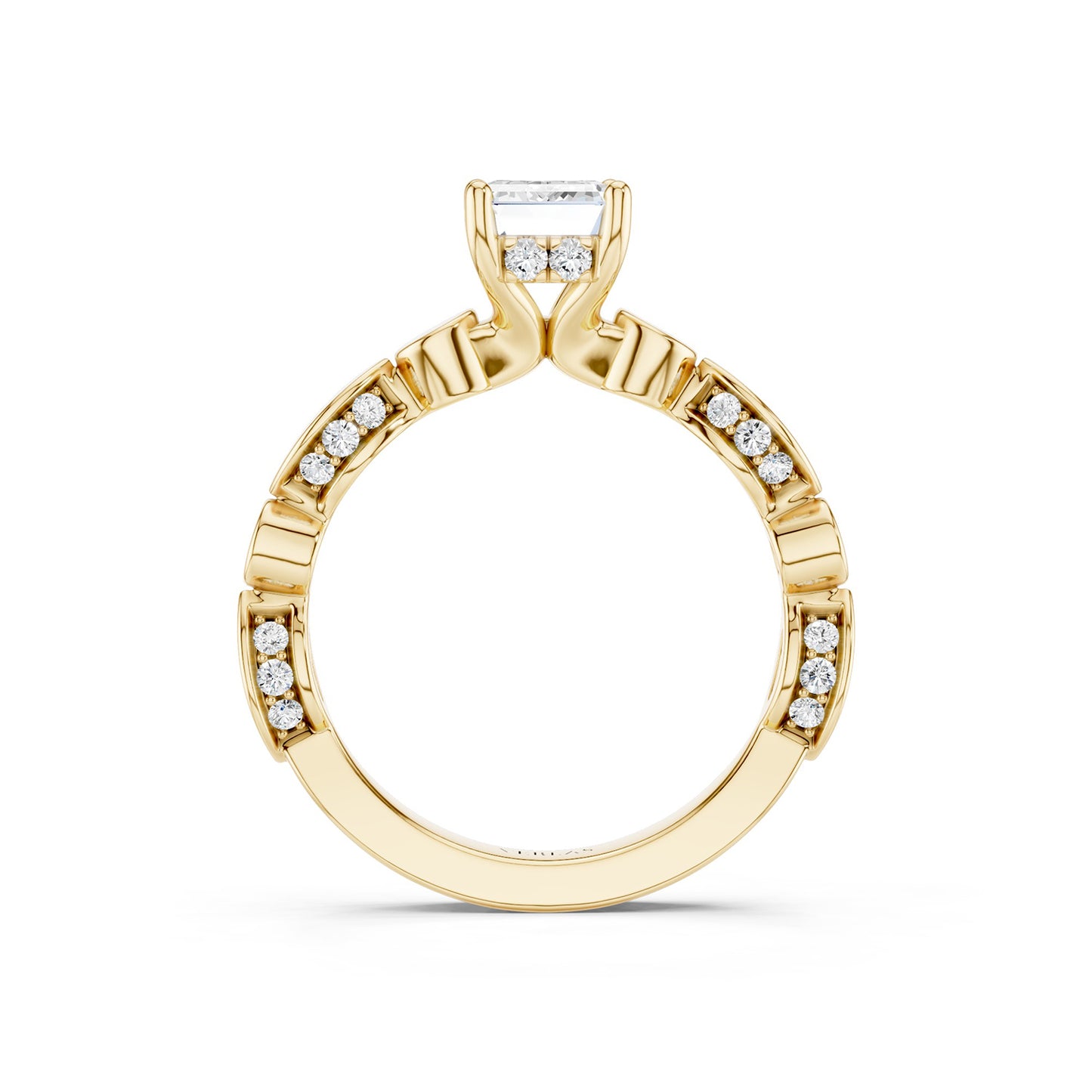 Emerald Hidden Halo Accent Diamond Ring