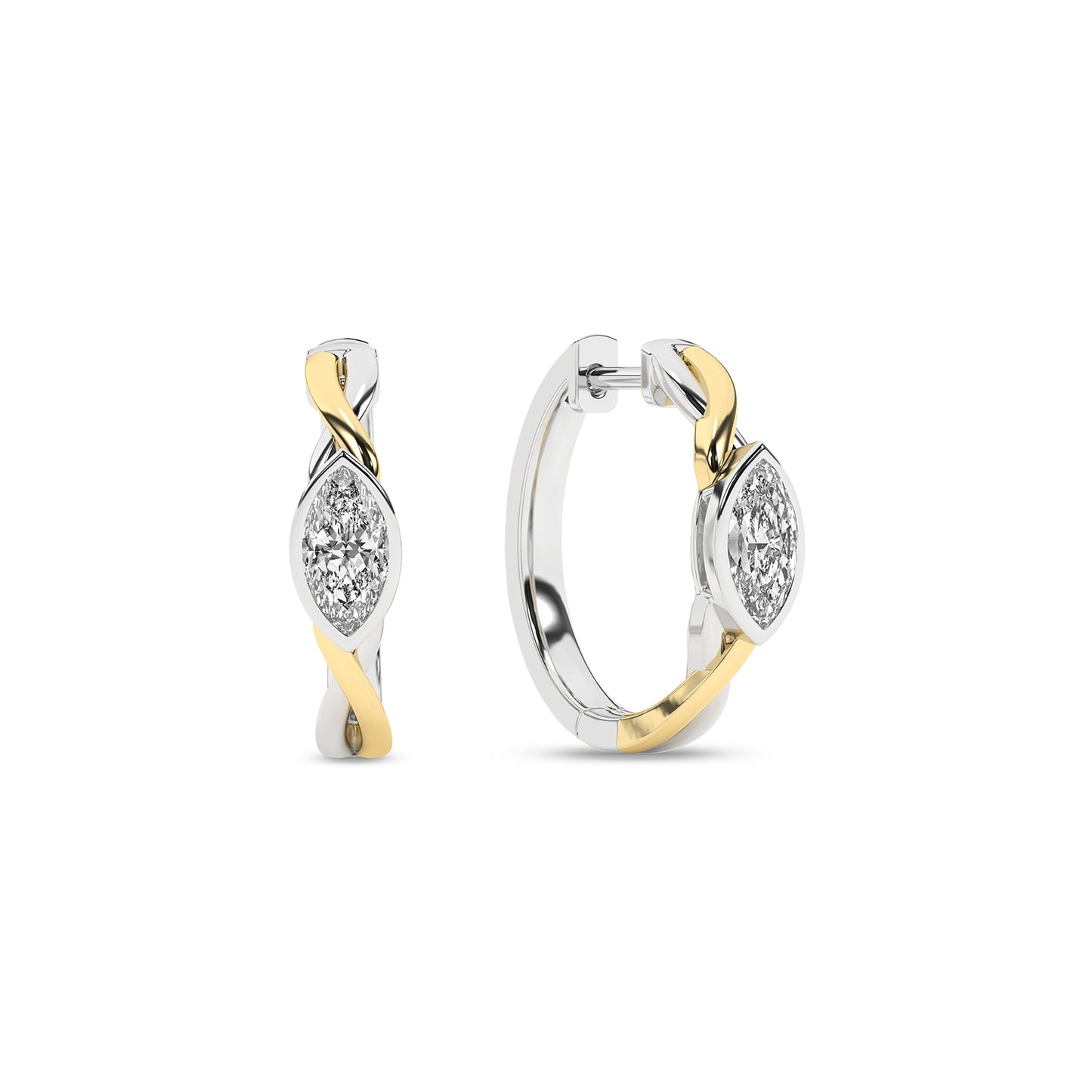 Twisted Marquise Bezel Huggie Hoops