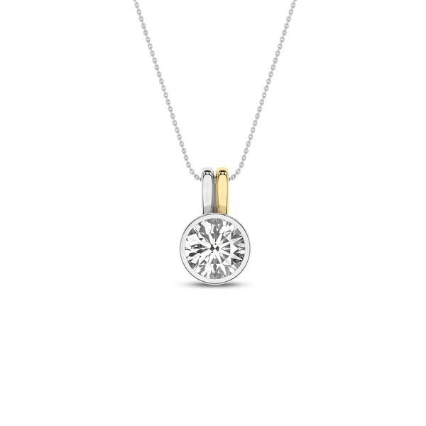 Coupled Round Solitaire Bezel Necklace
