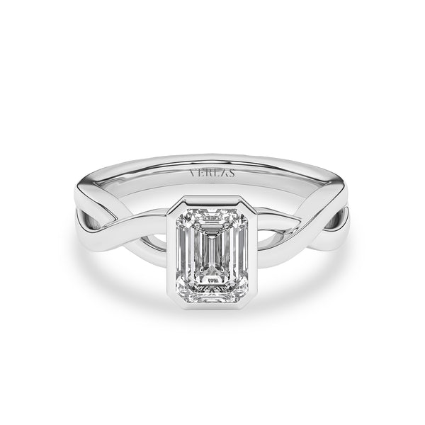 Twisted Bezel Emerald Diamond Ring