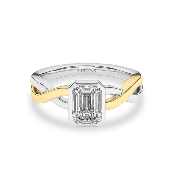 Twisted Bezel Emerald Diamond Ring