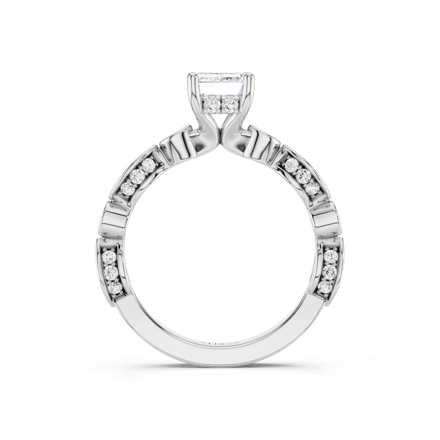 Emerald Hidden Halo Accent Diamond Ring