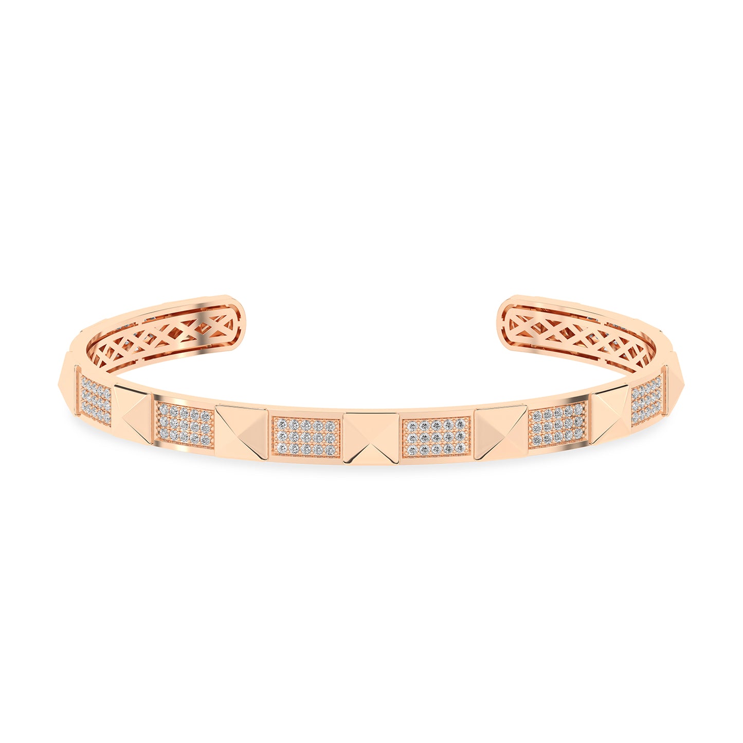 Pyramid 3-Diamond Rows Cuff Bracelet