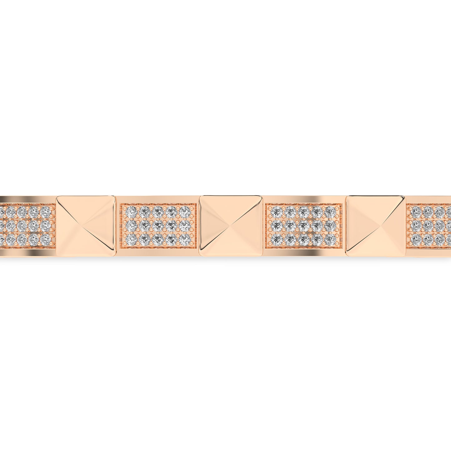 Pyramid 3-Diamond Rows Cuff Bracelet