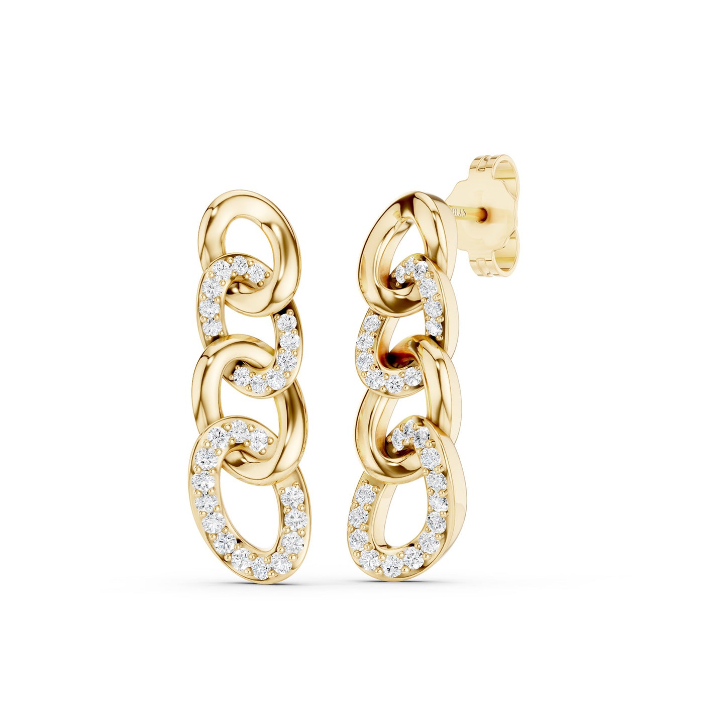Alternating Diamond Cuban Link Drop Earrings