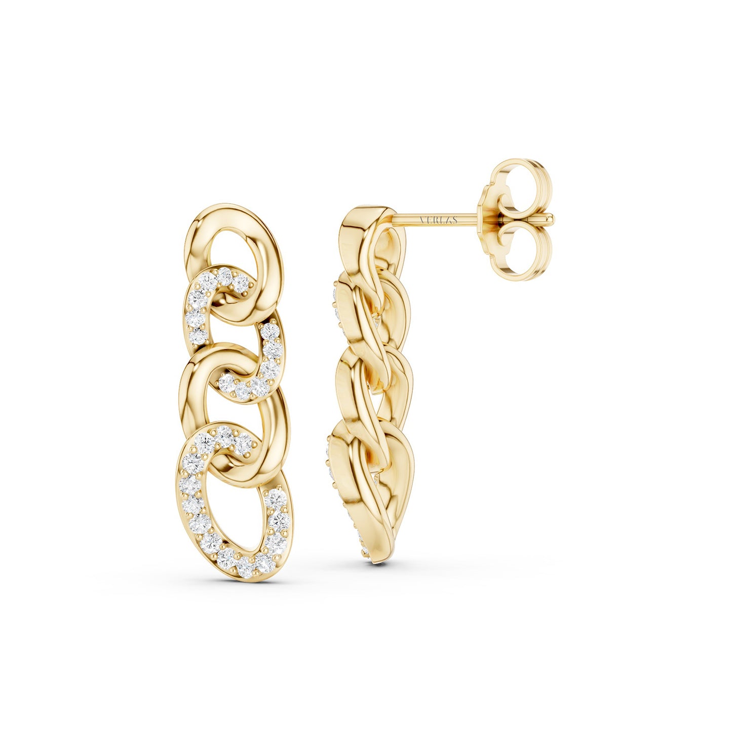 Alternating Diamond Cuban Link Drop Earrings