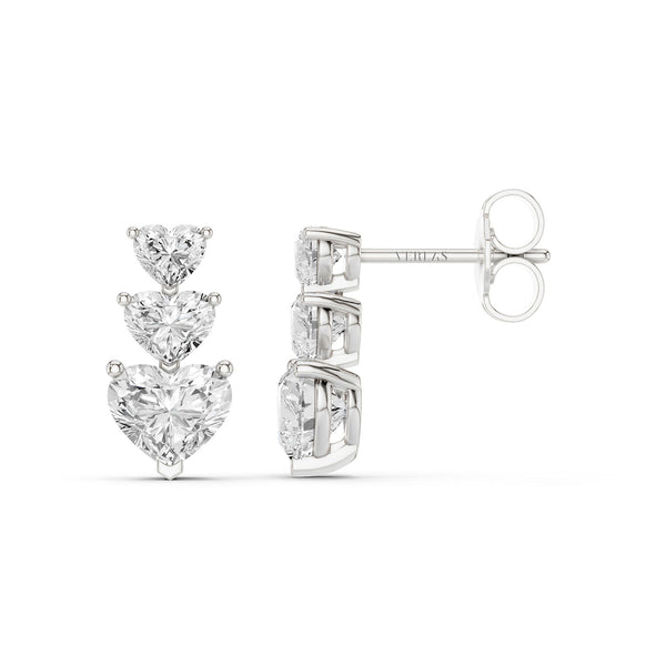 3-Stone Graduated Heart Drop Earrings