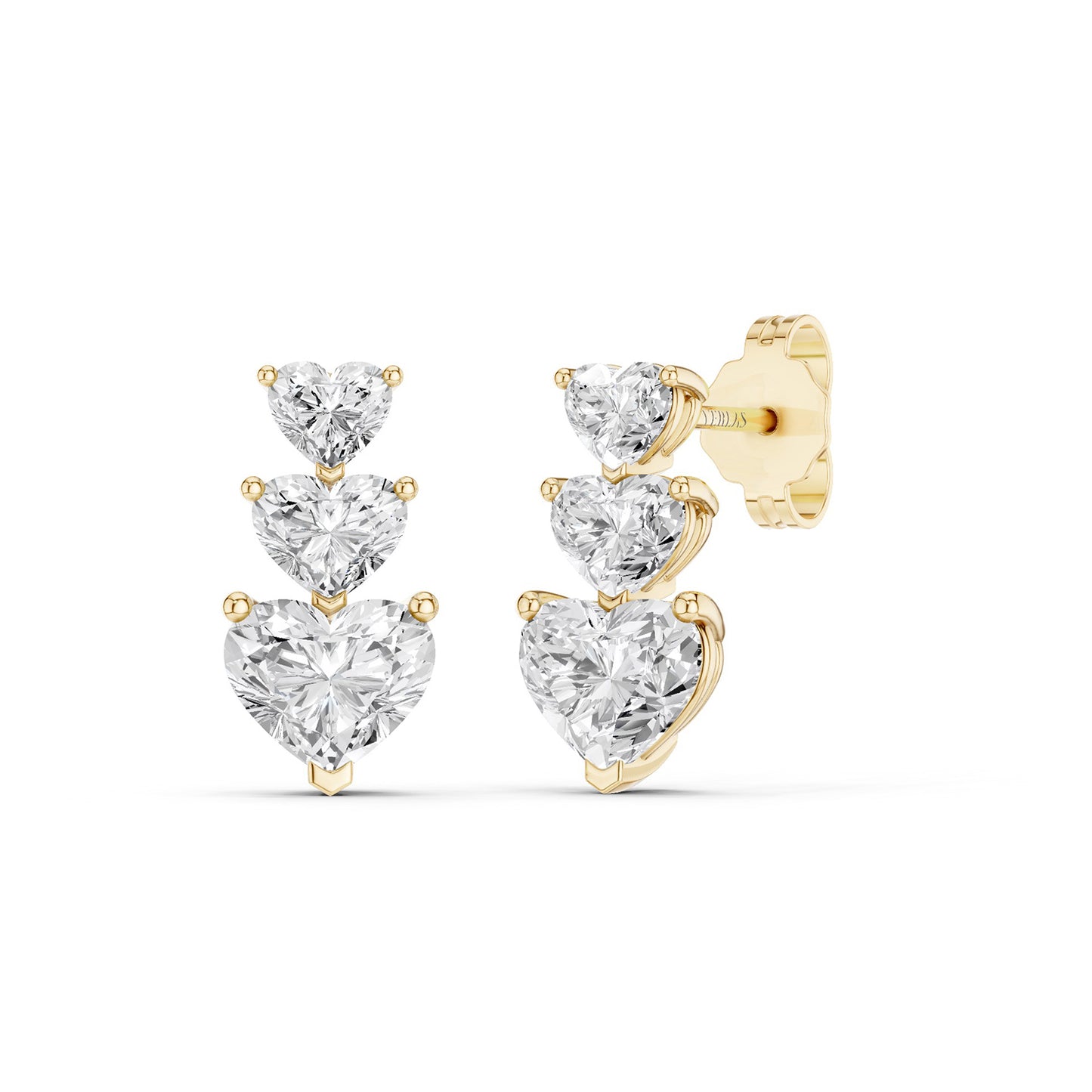 3-Stone Graduated Heart Drop Earrings