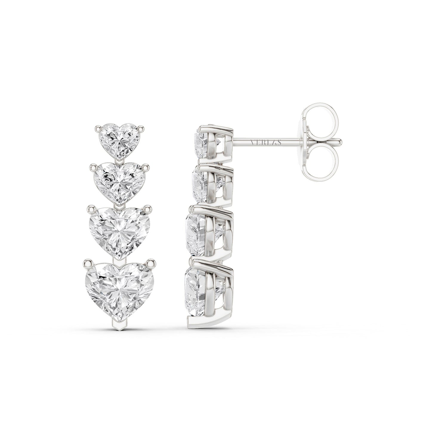 4-Stone Graduated Heart Drop Earrings