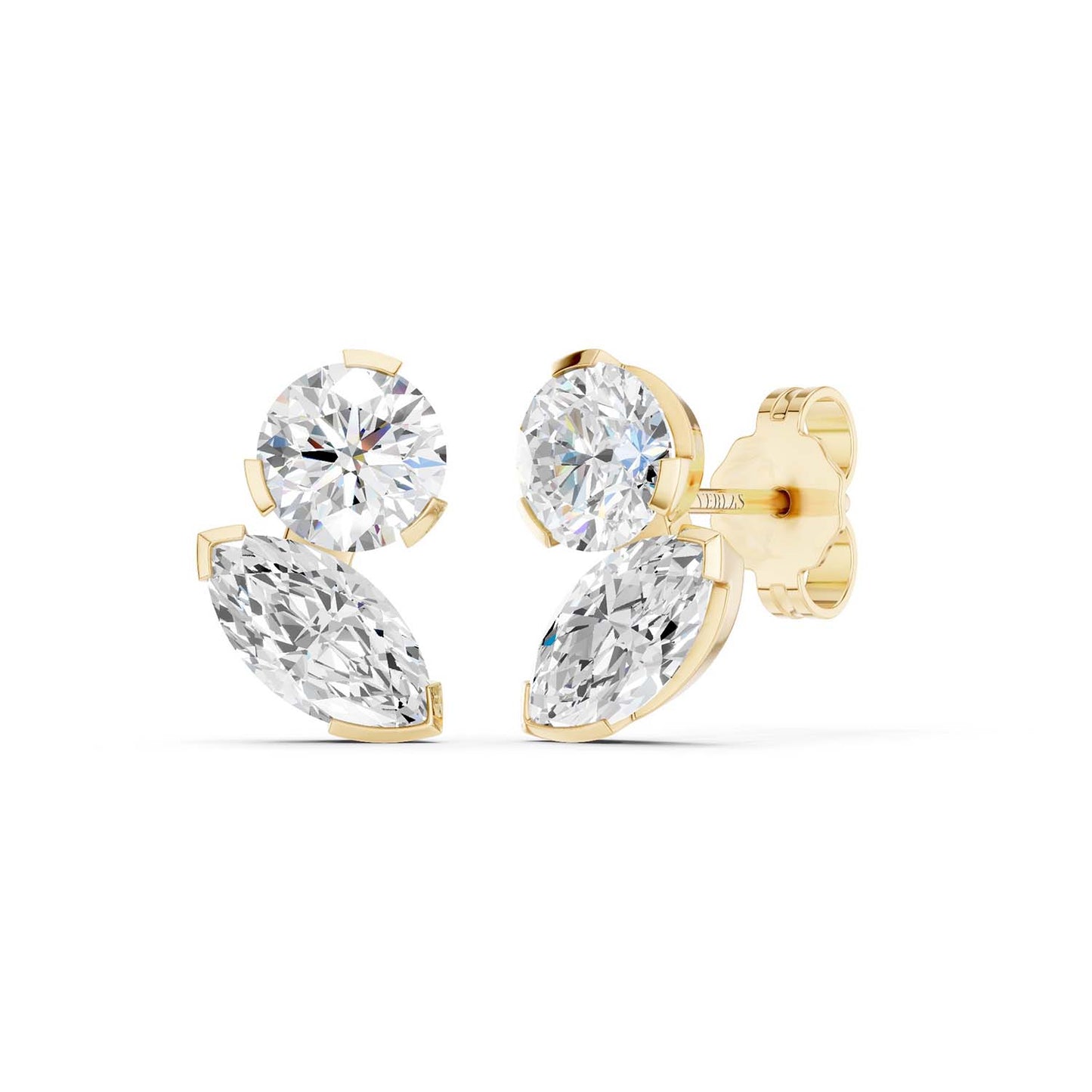 Round Marquise Diamond Two Stone Studs