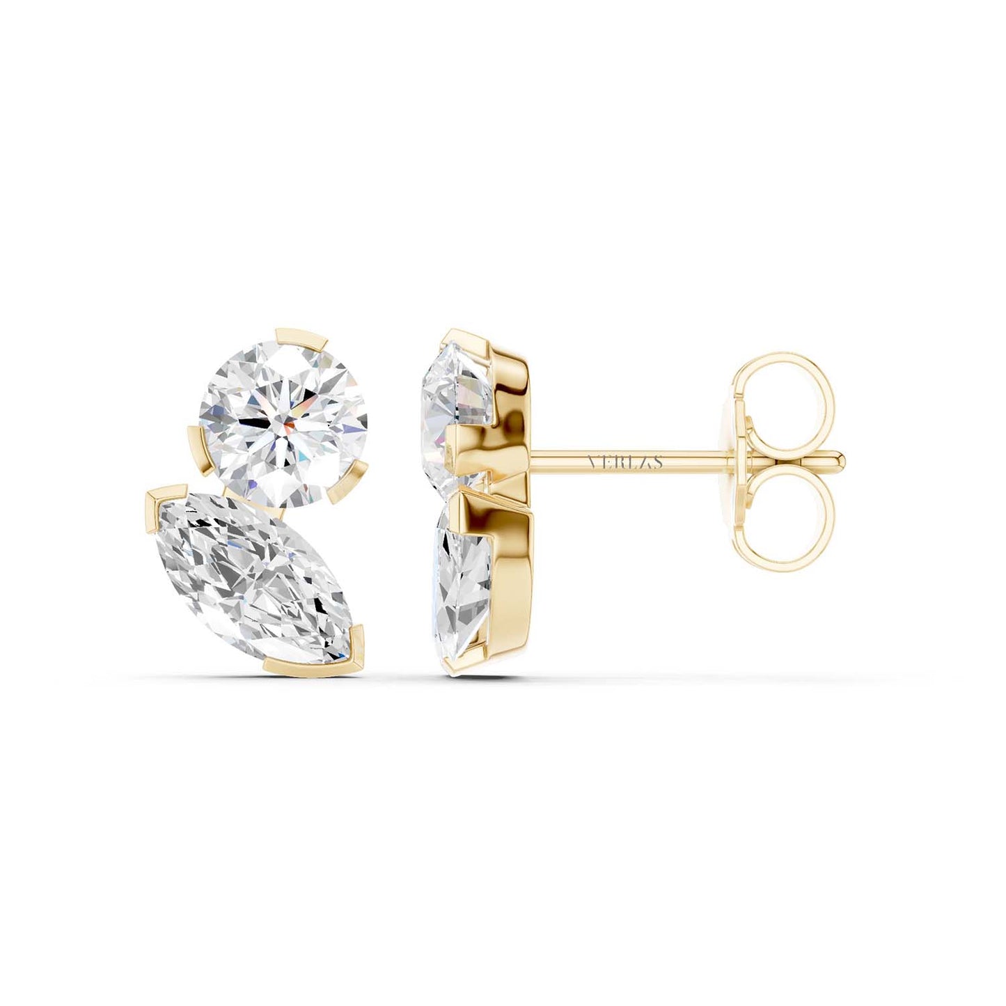 Round Marquise Diamond Two Stone Studs