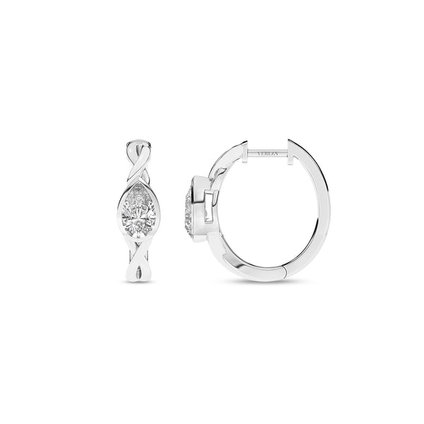 Twisted Bezel Pear Huggie Hoops