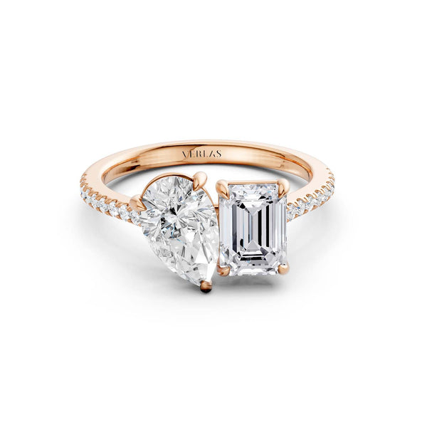 Pear Emerald Two Stone Diamond Ring