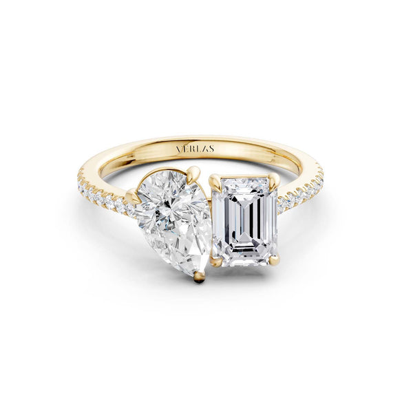 Pear Emerald Two Stone Diamond Ring