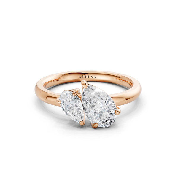 Asymmetrical Pear Diamond Two Stone Ring