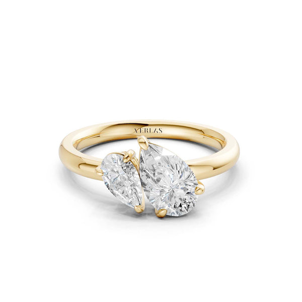 Asymmetrical Pear Diamond Two Stone Ring